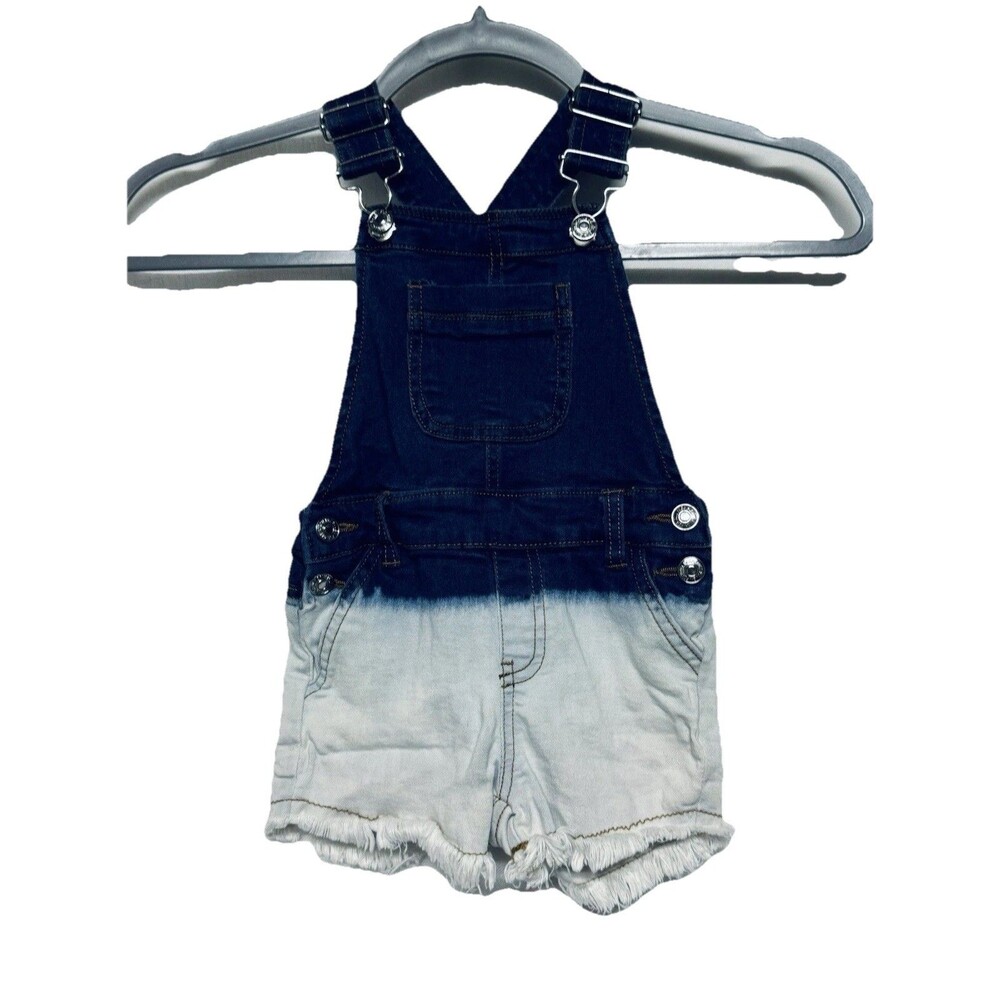 7 For All Mankind Raw Hem Two Tone Shortalls Overalls Criss Cross Back 18 Months